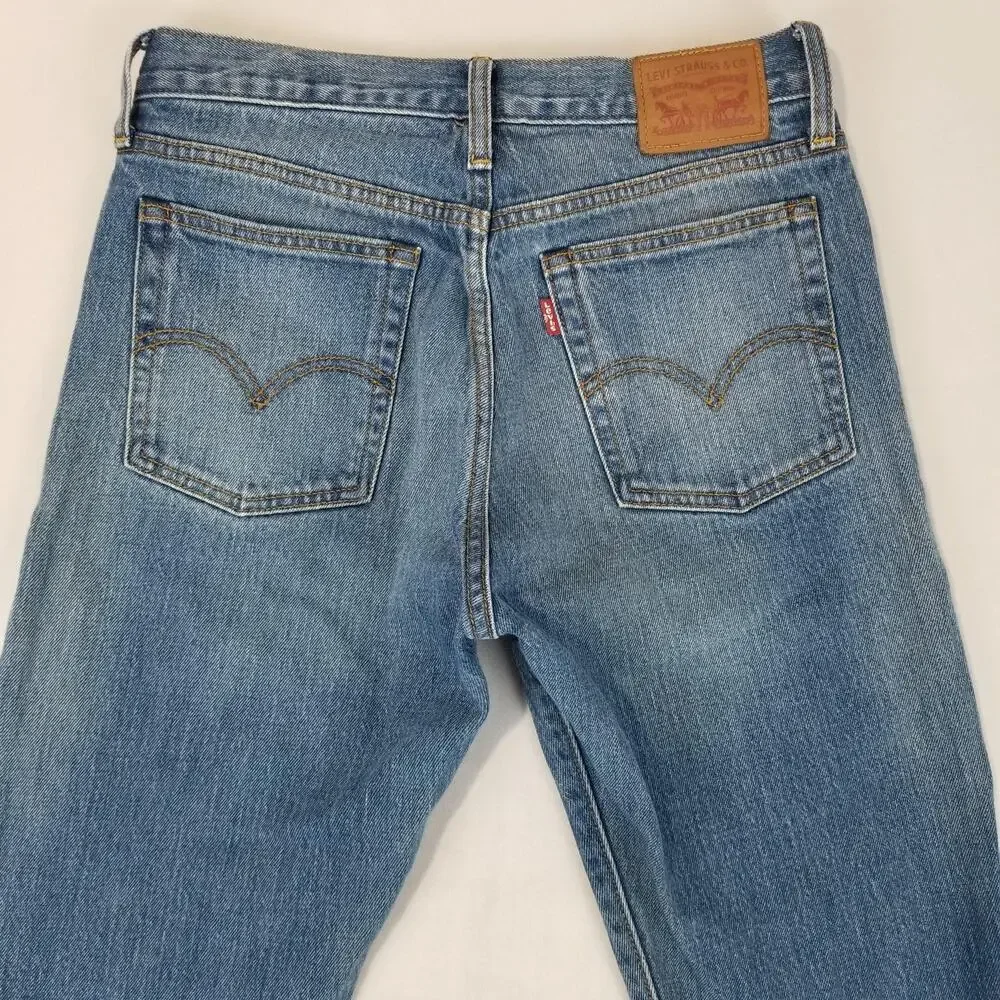 Levis 501 Jeans Womens 28x28 Blue White Oak Cone Denim Raw Hem Straight